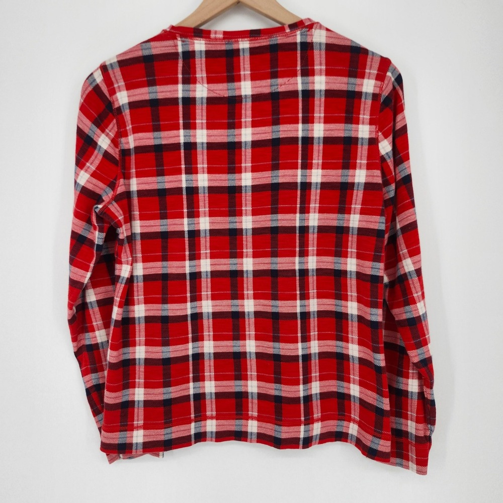 LRL Lauren Ralph Lauren Womens Plaid Henley Top Size L Red Blue Preppy Classic - Picture 7 of 7